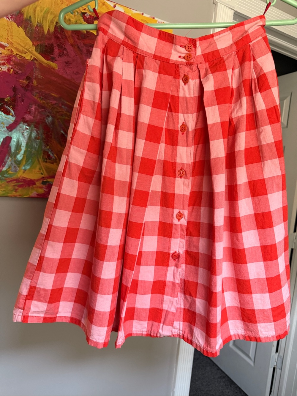 United Colors Of Benetton Red and Pink Gingham Skater Skirt